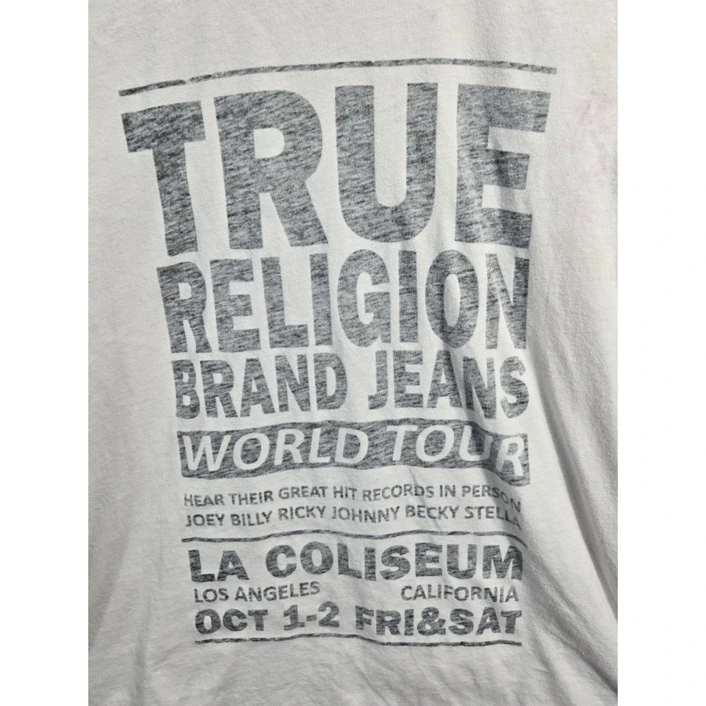 True Religion World Tour Graphic T Shirt‎ XL White Made In USA Brand Jeans Tee